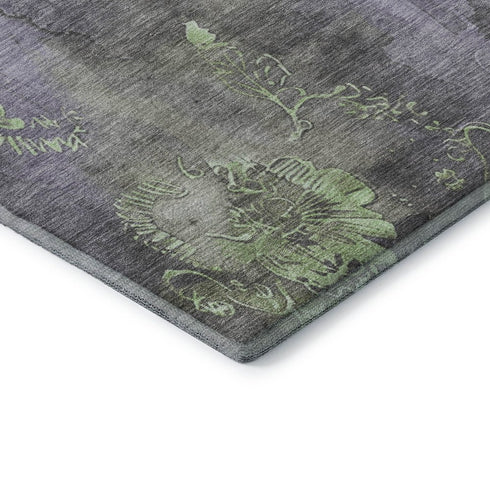 5' X 8' Lavender And Green Floral Washable Area Rug With UV Protection