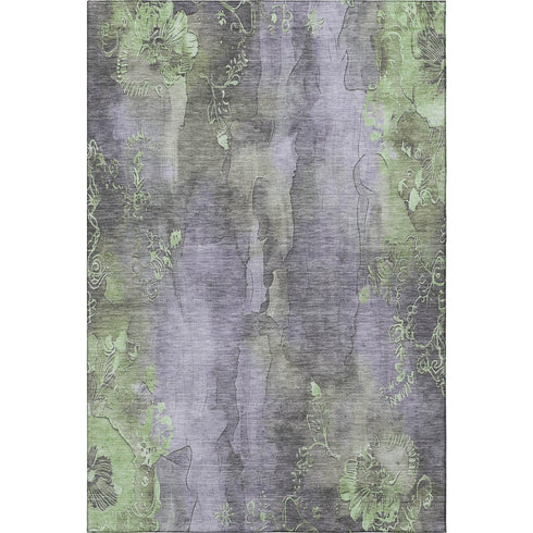 5' X 8' Lavender And Green Floral Washable Area Rug With UV Protection