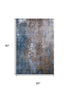 5' X 8' Brown And Blue Abstract Washable Area Rug With UV Protection
