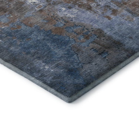 5' X 8' Brown And Blue Abstract Washable Area Rug With UV Protection