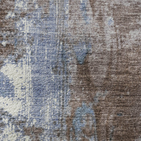 5' X 8' Brown And Blue Abstract Washable Area Rug With UV Protection