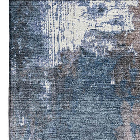 5' X 8' Brown And Blue Abstract Washable Area Rug With UV Protection