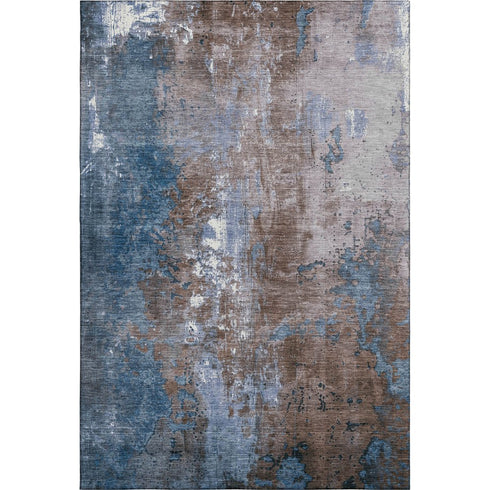 8' X 10' Brown And Blue Abstract Washable Area Rug With UV Protection