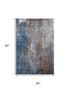 5' X 8' Coffee And Blue Abstract Washable Area Rug With UV Protection