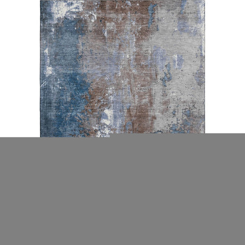 8' X 10' Coffee And Blue Abstract Washable Area Rug With UV Protection
