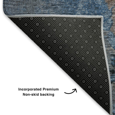 8' X 10' Coffee And Blue Abstract Washable Area Rug With UV Protection