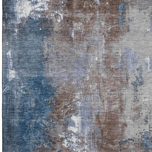 8' X 10' Coffee And Blue Abstract Washable Area Rug With UV Protection