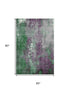 5' X 8' Emerald And Purple Abstract Washable Area Rug With UV Protection
