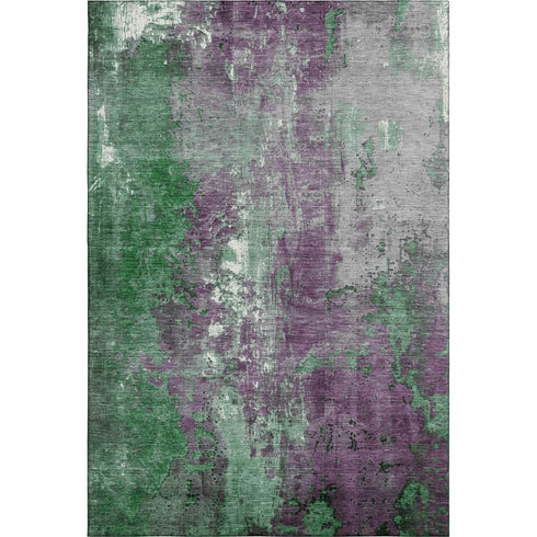 5' X 8' Emerald And Purple Abstract Washable Area Rug With UV Protection