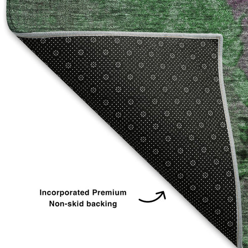 5' X 8' Emerald And Purple Abstract Washable Area Rug With UV Protection