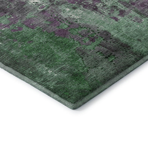 5' X 8' Emerald And Purple Abstract Washable Area Rug With UV Protection