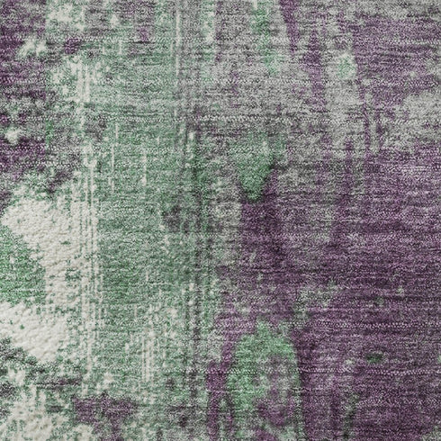 5' X 8' Emerald And Purple Abstract Washable Area Rug With UV Protection