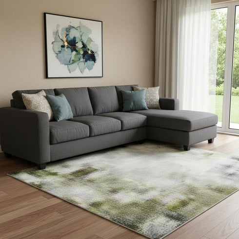 8' X 10' Khaki And Blue Abstract Washable Area Rug With UV Protection