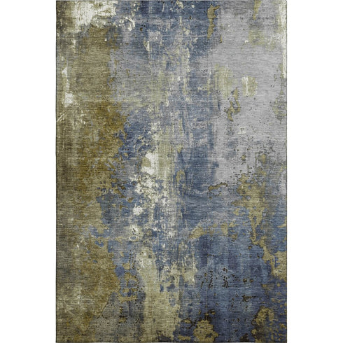 8' X 10' Khaki And Blue Abstract Washable Area Rug With UV Protection