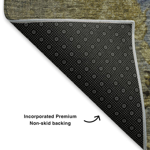8' X 10' Khaki And Blue Abstract Washable Area Rug With UV Protection