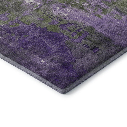 5' X 8' Olive Green And Purple Abstract Washable Area Rug With UV Protection