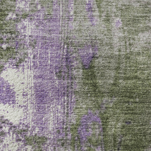 5' X 8' Olive Green And Purple Abstract Washable Area Rug With UV Protection