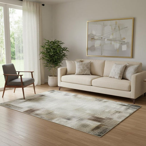 5' X 8' Rust And Teal Abstract Washable Area Rug With UV Protection