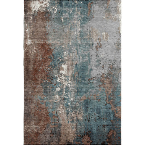 5' X 8' Rust And Teal Abstract Washable Area Rug With UV Protection