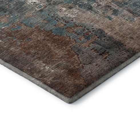 5' X 8' Rust And Teal Abstract Washable Area Rug With UV Protection