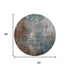 8' Rust And Teal Abstract Washable Round Rug With UV Protection