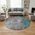 8' Turquoise And Merlot Abstract Washable Round Rug With UV Protection