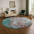 8' Turquoise And Merlot Abstract Washable Round Rug With UV Protection