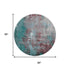 8' Turquoise And Merlot Abstract Washable Round Rug With UV Protection