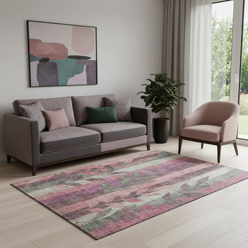 5' X 8' Blush And Gray Floral Washable Area Rug With UV Protection