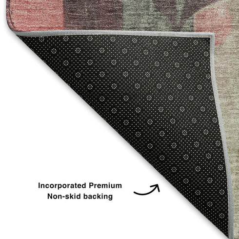 5' X 8' Blush And Gray Floral Washable Area Rug With UV Protection