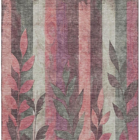 5' X 8' Blush And Gray Floral Washable Area Rug With UV Protection