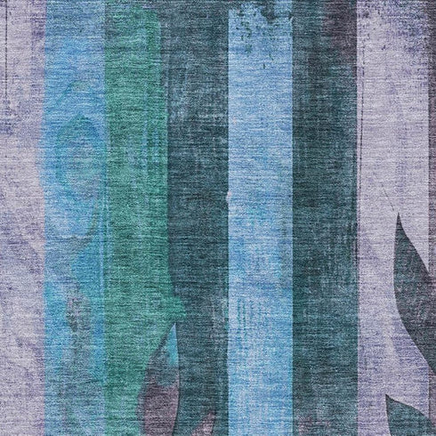 5' X 8' Denim Blue And Lavender Floral Washable Area Rug With UV Protection