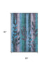 5' X 8' Denim Blue And Lavender Floral Washable Area Rug With UV Protection