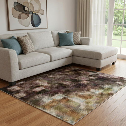 8' X 10' Terra Cotta And Sage Floral Washable Area Rug With UV Protection