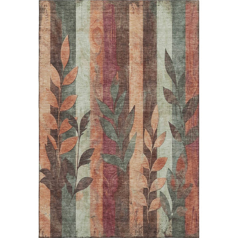 8' X 10' Terra Cotta And Sage Floral Washable Area Rug With UV Protection