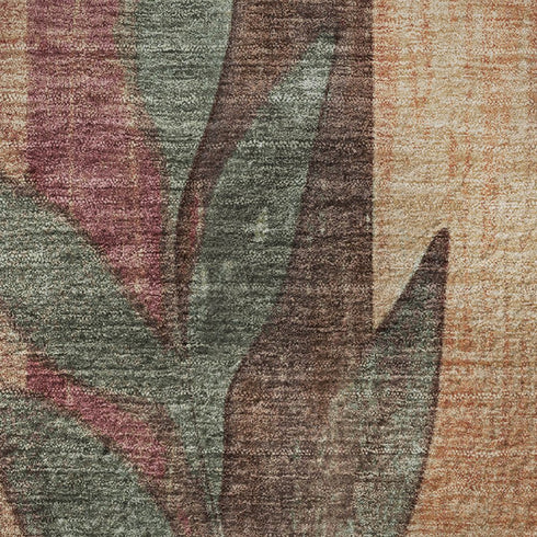 8' X 10' Terra Cotta And Sage Floral Washable Area Rug With UV Protection