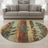 8' Wheat And Merlot Floral Washable Round Rug With UV Protection