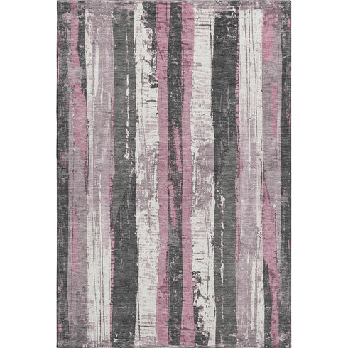 5' X 8' Blush And Gray Striped Washable Area Rug With UV Protection