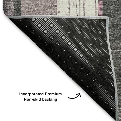 5' X 8' Blush And Gray Striped Washable Area Rug With UV Protection