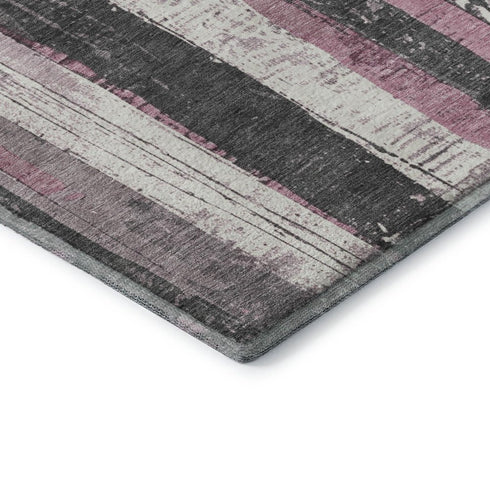 5' X 8' Blush And Gray Striped Washable Area Rug With UV Protection