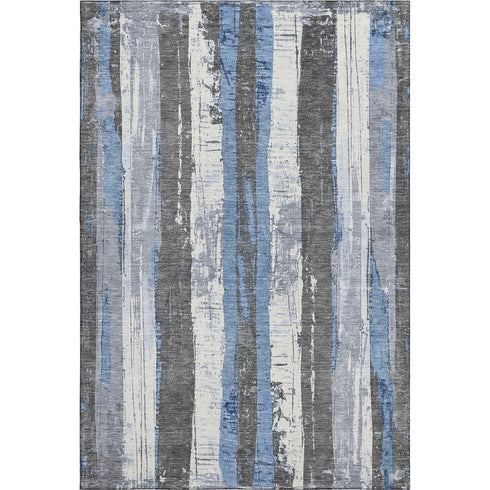 5' X 8' Denim Blue And Gray Striped Washable Area Rug With UV Protection