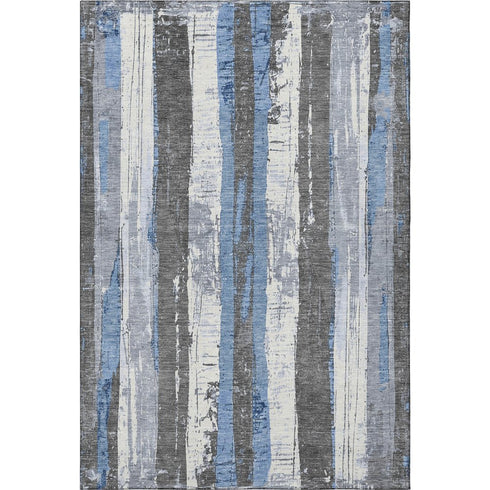 5' X 8' Denim Blue And Gray Striped Washable Area Rug With UV Protection