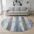 8' Denim Blue And Gray Striped Washable Round Rug With UV Protection