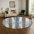 8' Denim Blue And Gray Striped Washable Round Rug With UV Protection