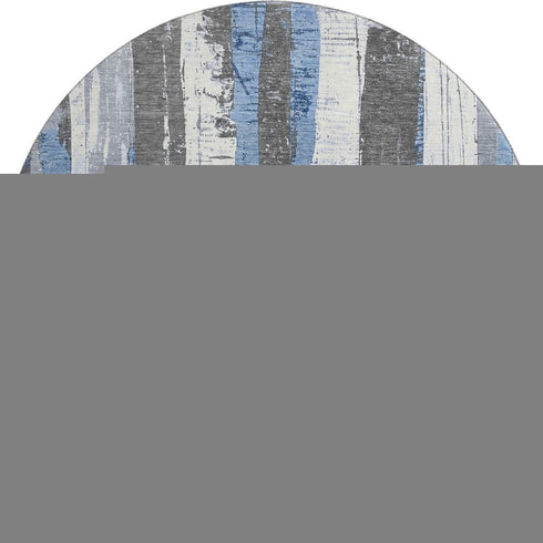 8' Denim Blue And Gray Striped Washable Round Rug With UV Protection