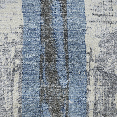 8' Denim Blue And Gray Striped Washable Round Rug With UV Protection