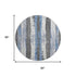 8' Denim Blue And Gray Striped Washable Round Rug With UV Protection