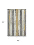 5' X 8' Gold And Gray Striped Washable Area Rug With UV Protection