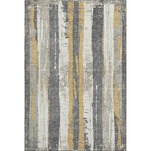 5' X 8' Gold And Gray Striped Washable Area Rug With UV Protection