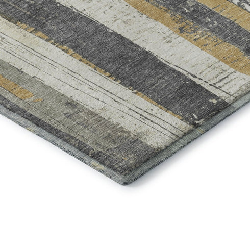 5' X 8' Gold And Gray Striped Washable Area Rug With UV Protection